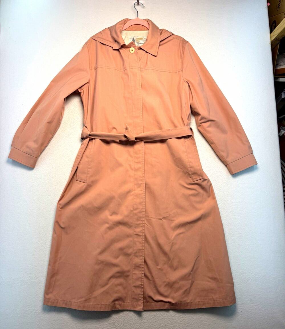 London Fog Women's Pink Hooded Lined Long trench romantic business classic coat